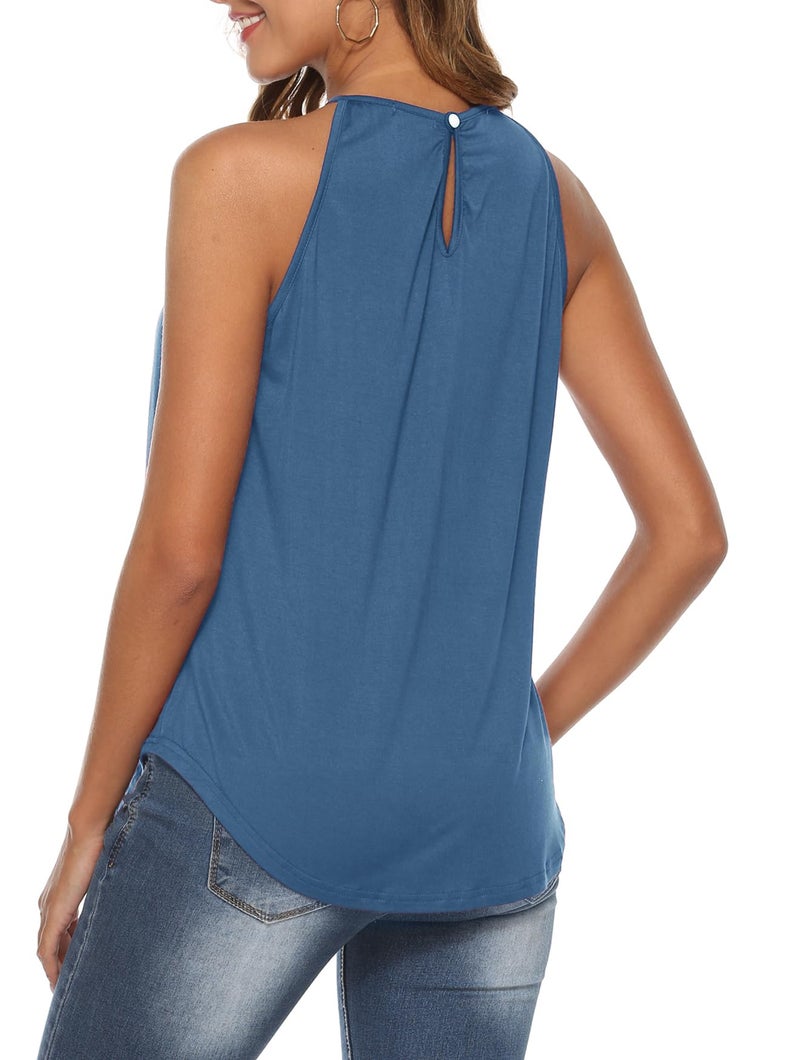 Bluetime Halter Tank Tops for Women Casual Summer Dressy Plus Size Sleeveless Blouse Blue XL - Image 3